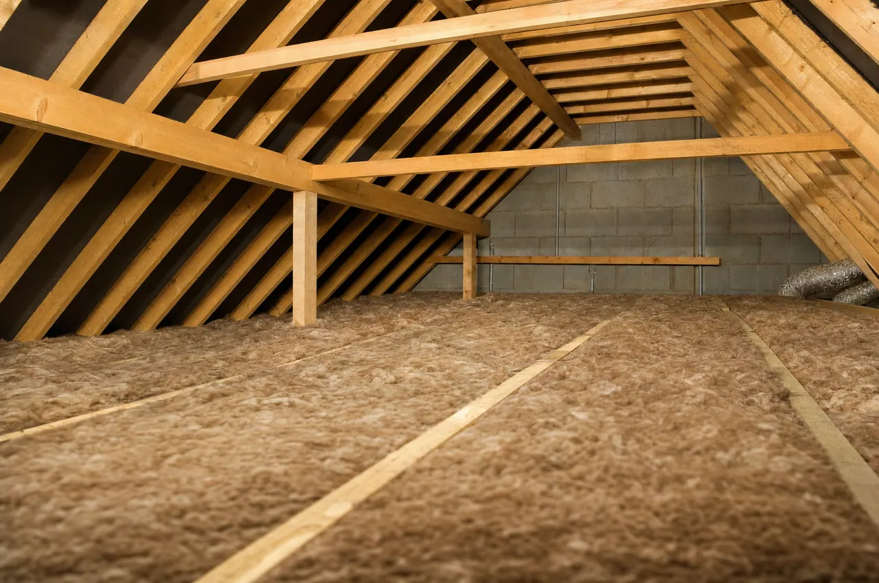Insulation being fitted in a loft